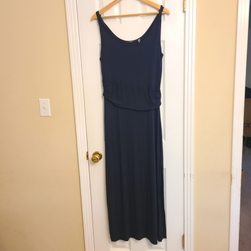 Tahari Twist Sleeveless Dress Side Slit Maxi Beachy Dress Navy Blue Size Medium